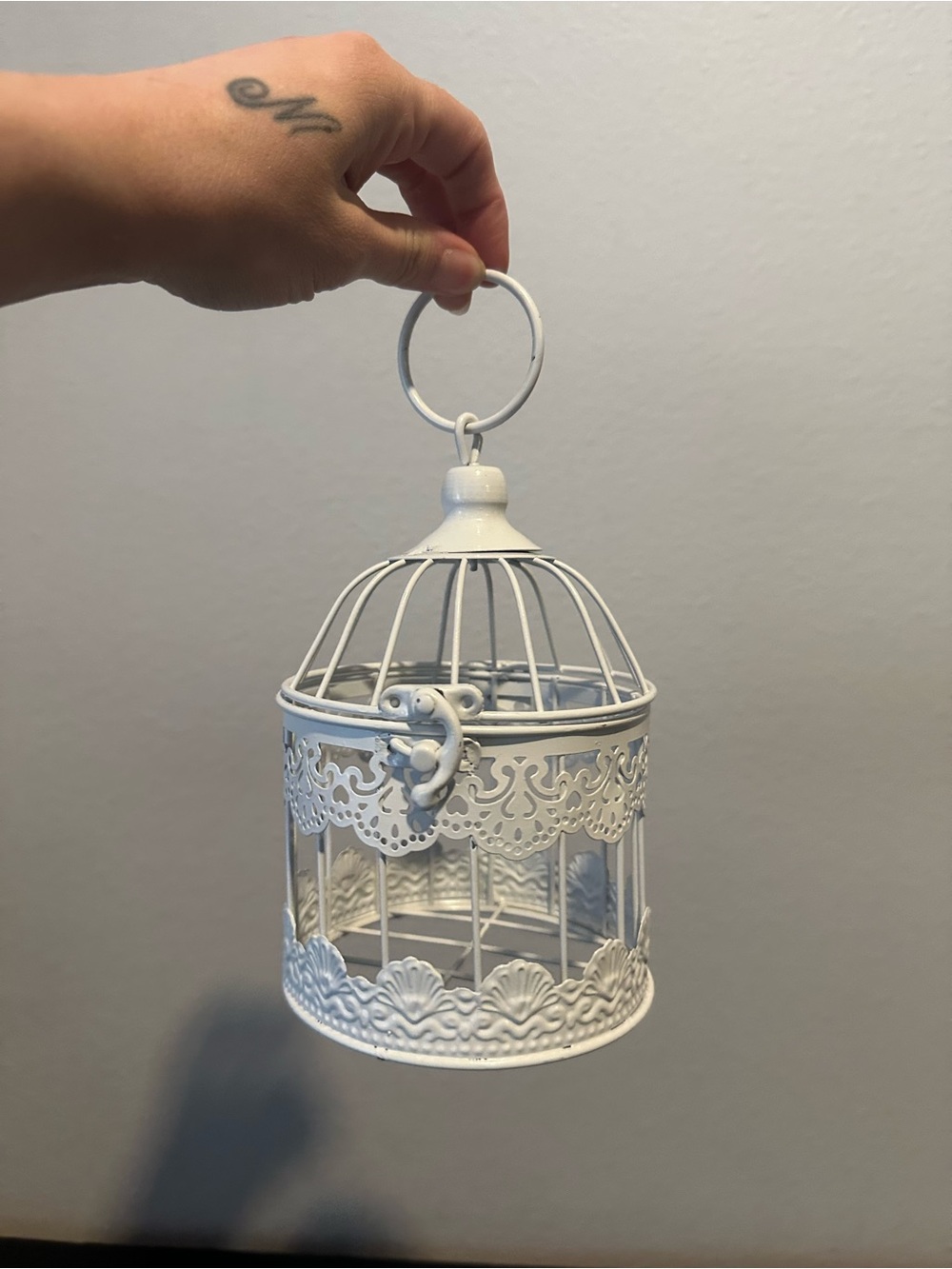 White Metal Wire Hanging Decorative Bird Cage